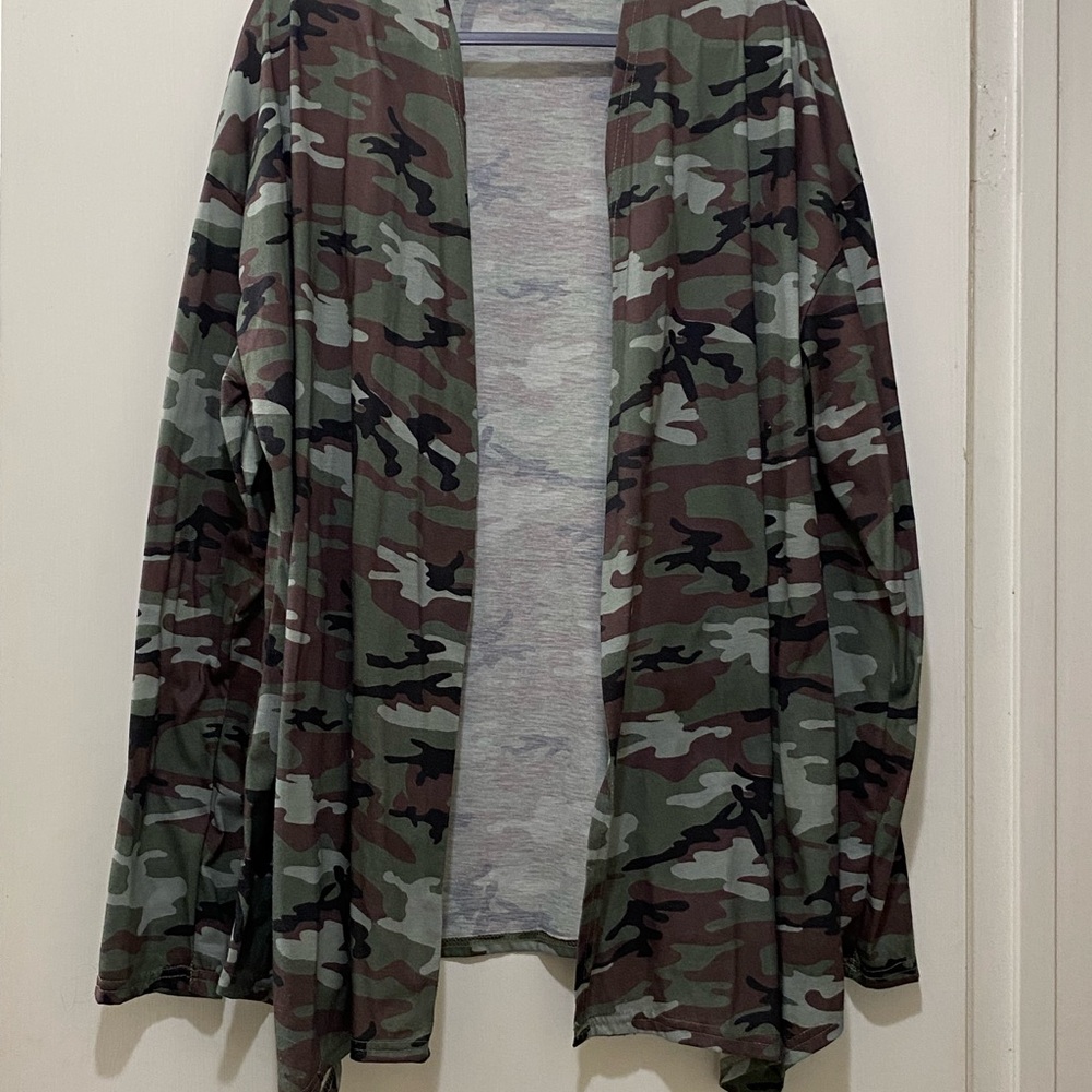 Camouflage Open Front Cardigan